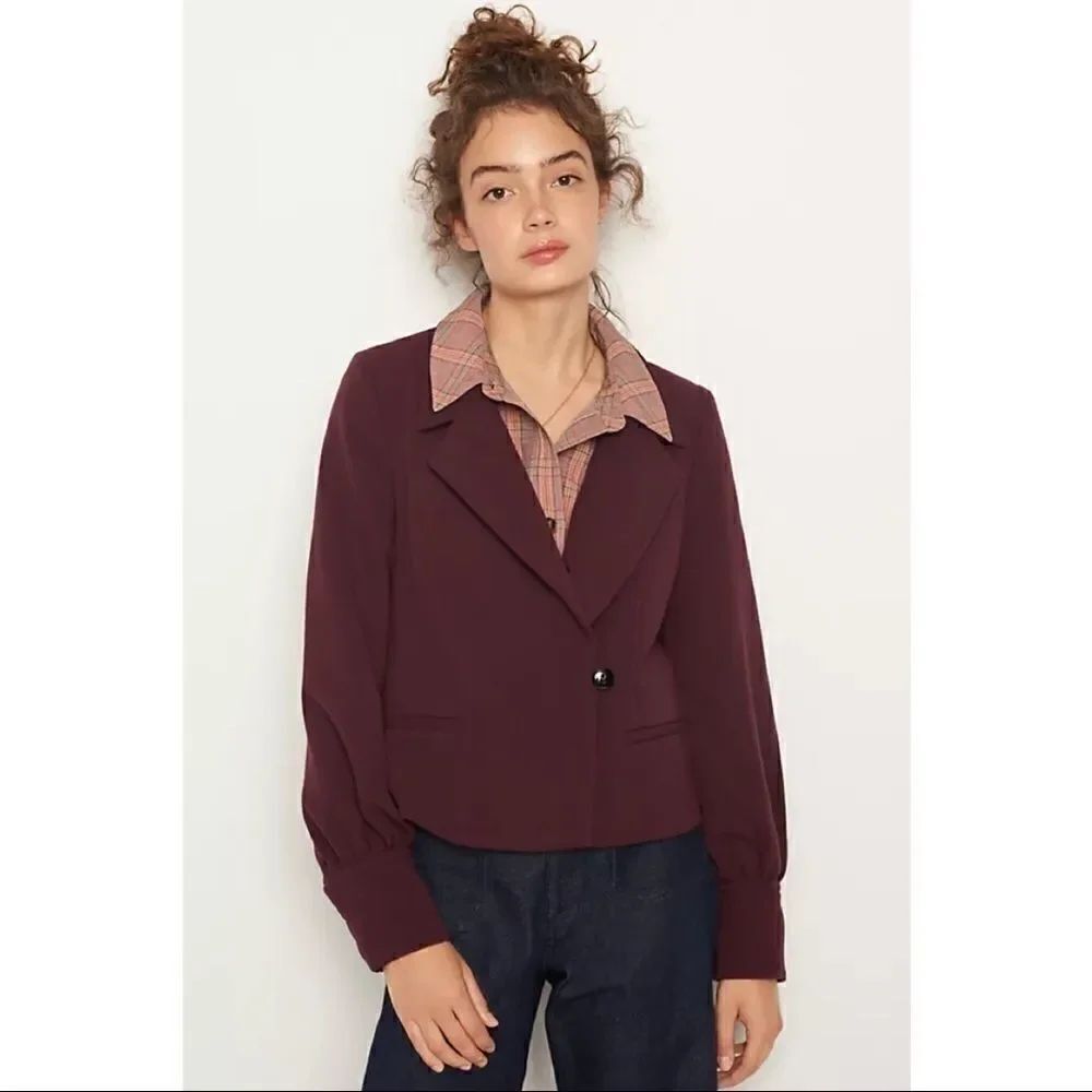 NEW Anthropologie Jessica Pocket Front Power Blazer Button Front Jacket Medium - Picture 2 of 3